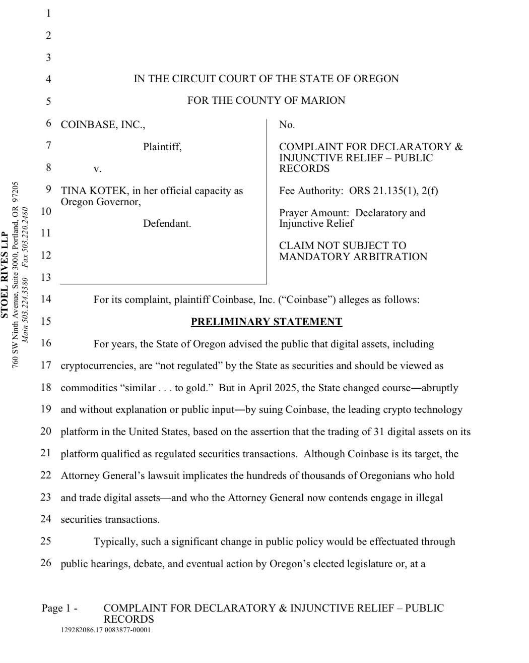 Coinbase Sues Oregon Officials Over Sudden Changes in Digital Assets Policy 1 coinbase lawsuit oregon governor tina kotek