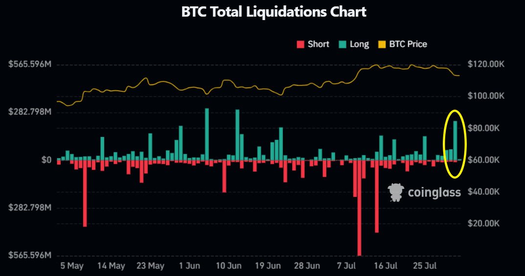 Bitcoin Sets Record Monthly Close at $115,800 Despite Market Chaos 1 bitcoin liquidation on exchanges 2 august 2025