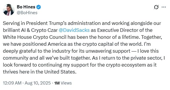 Bo Hines Steps Down as Trump’s Digital Asset Adviser After 8 Months 1 bo hines resignation